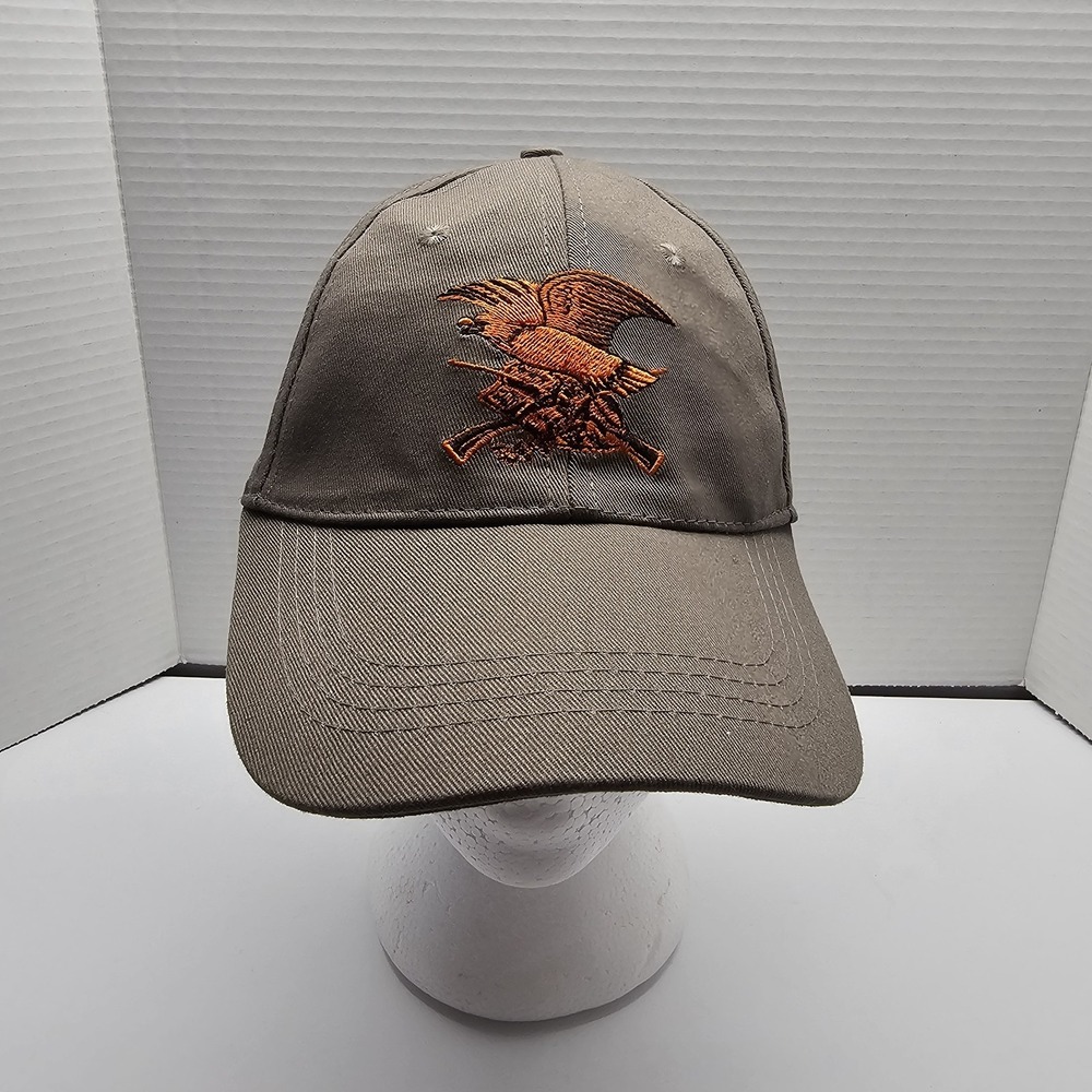 NRA Strapback‎ Adjustable Adult Hat Cap Embroidered Eagle Logo Gray & Orange
